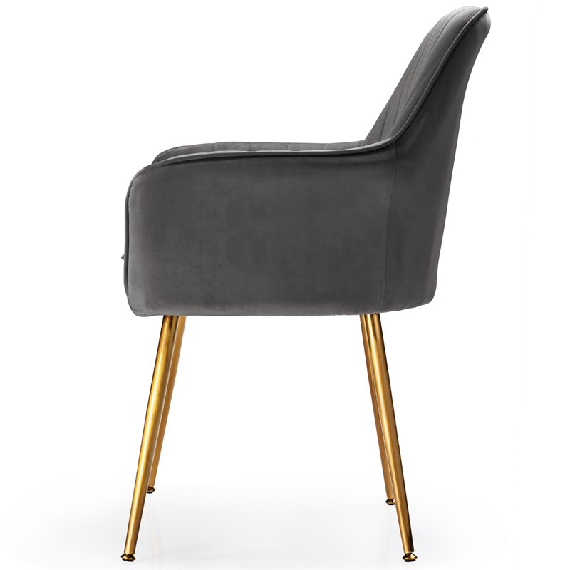 Pemberly Row Velvet Mid-Back Leisure Armchair with Gold Leg in Gray (Set of 2)