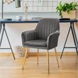 Pemberly Row Velvet Mid-Back Leisure Armchair with Gold Leg in Gray (Set of 2)