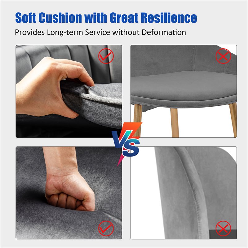 Pemberly Row Velvet Mid-Back Leisure Armchair with Gold Leg in Gray (Set of 2)