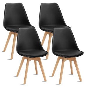 Pemberly Row Contemporary Fabric Dining Chair with Wood Leg in Black (Set of 4)