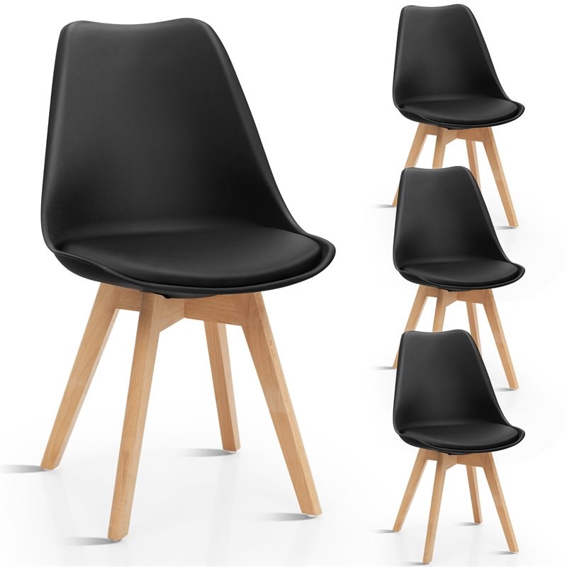 Pemberly Row Contemporary Fabric Dining Chair with Wood Leg in Black (Set of 4)