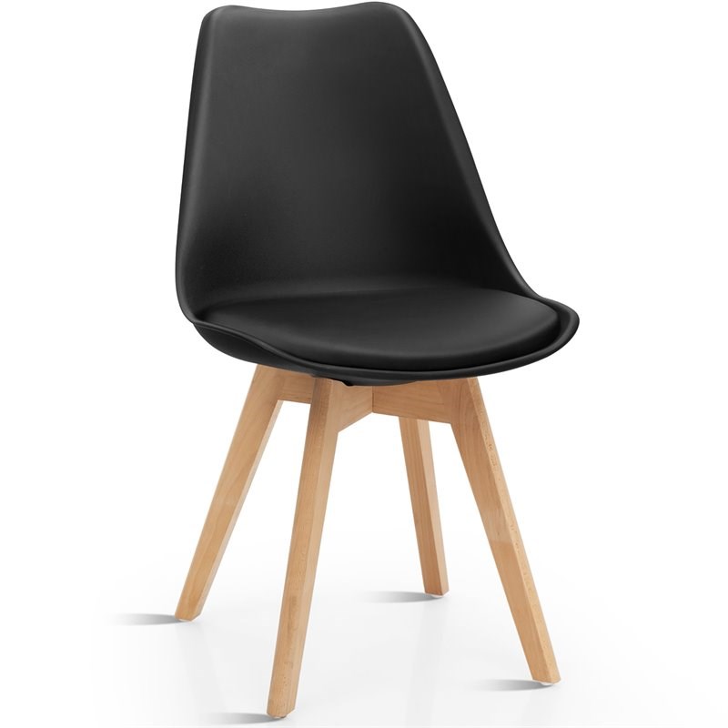 Pemberly Row Contemporary Fabric Dining Chair with Wood Leg in Black (Set of 4)