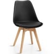 Pemberly Row Contemporary Fabric Dining Chair with Wood Leg in Black (Set of 4)