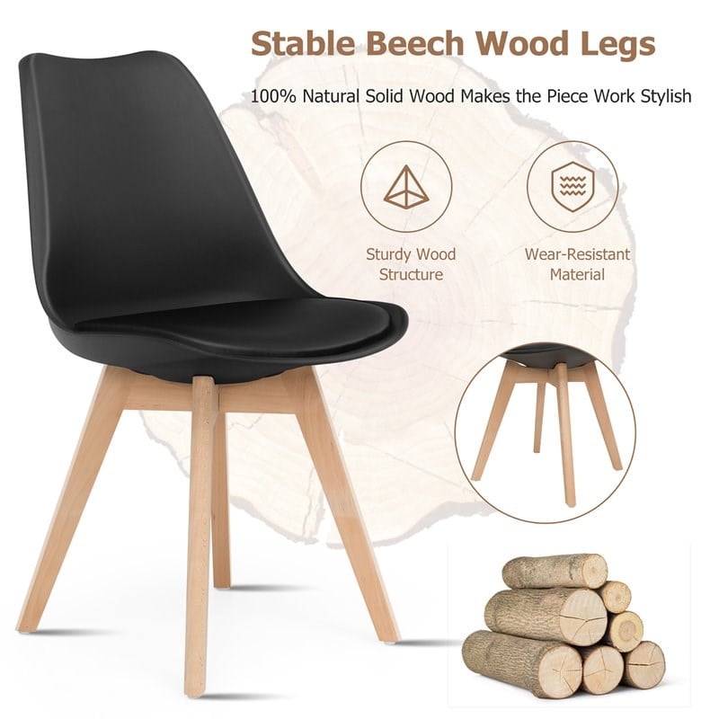 Pemberly Row Contemporary Fabric Dining Chair with Wood Leg in Black (Set of 4)