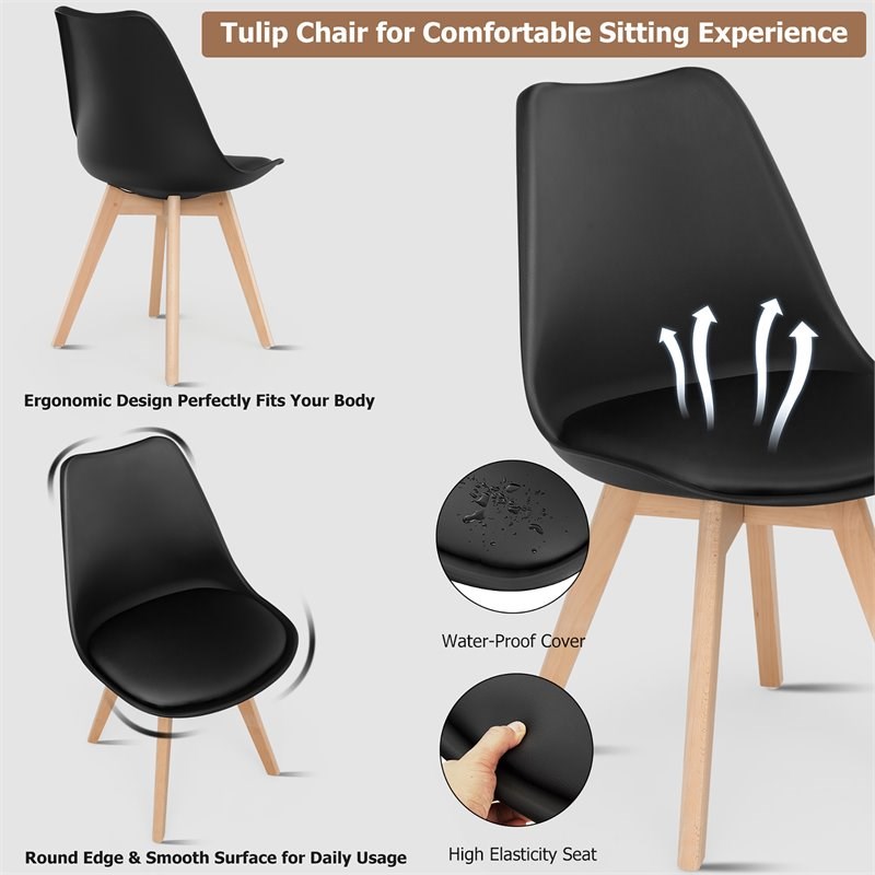 Pemberly Row Contemporary Fabric Dining Chair with Wood Leg in Black (Set of 4)