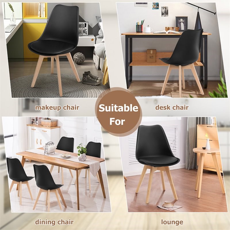 Pemberly Row Contemporary Fabric Dining Chair with Wood Leg in Black (Set of 4)
