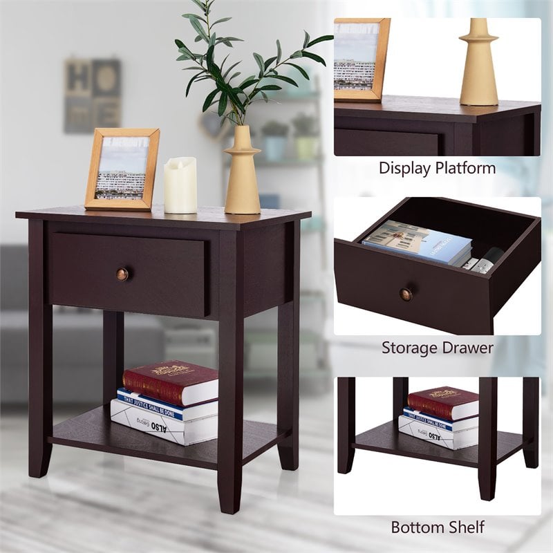 Pemberly Row Nightstand/Bedside Table/Sofa Table/End Table/Accent Table Espresso