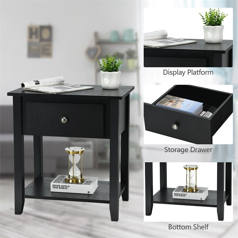 Pemberly Row Nightstand/Bedside Table/Sofa Table/End Table/Accent Table Black