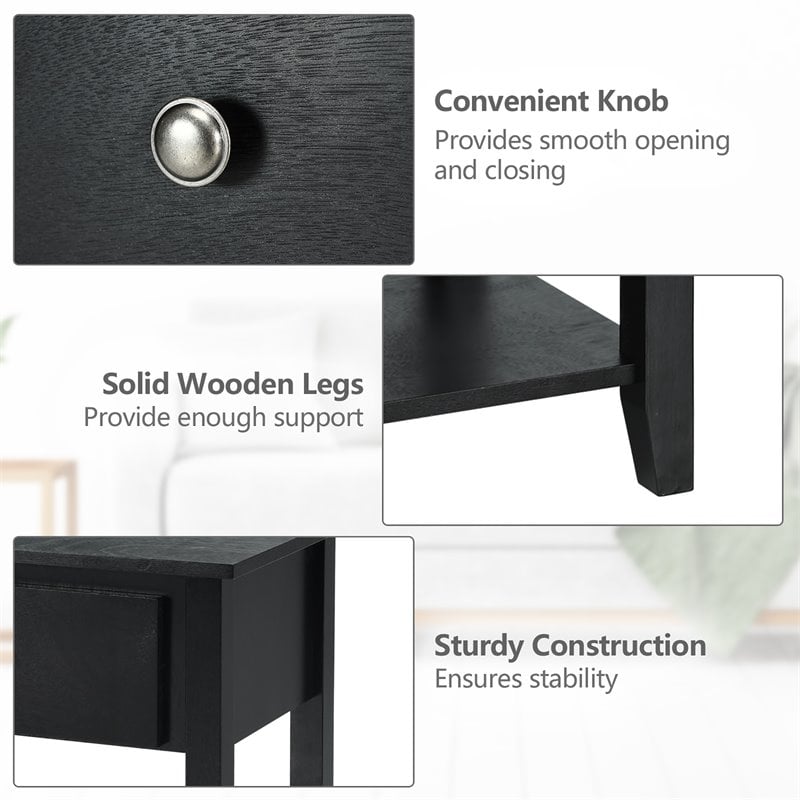 Pemberly Row Nightstand/Bedside Table/Sofa Table/End Table/Accent Table Black