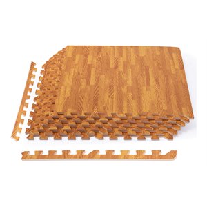 Pemberly Row 24&quot 12-Pc Wood Grain Printed Foam Interlocking Floor Mats - Natural