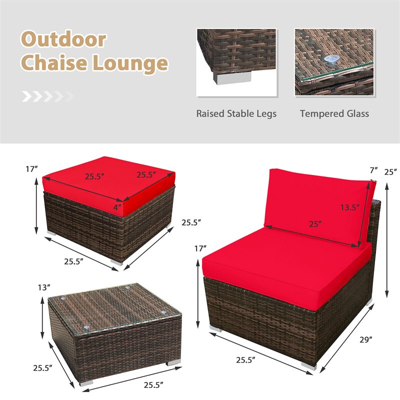 Pemberly Row 5-piece Contemporary Rattan Patio Wicker Furniture Set in Red