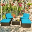 Pemberly Row 5-piece Contemporary Rattan Patio Wicker Furniture Set in Turquoise