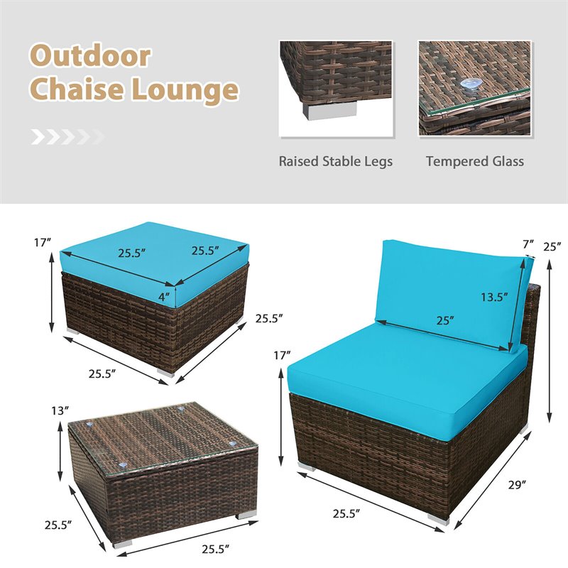 Pemberly Row 5-piece Contemporary Rattan Patio Wicker Furniture Set in Turquoise