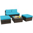 Pemberly Row 5-piece Contemporary Rattan Patio Wicker Furniture Set in Turquoise