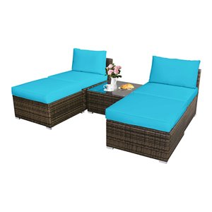 Pemberly Row 5-piece Contemporary Rattan Patio Wicker Furniture Set in Turquoise