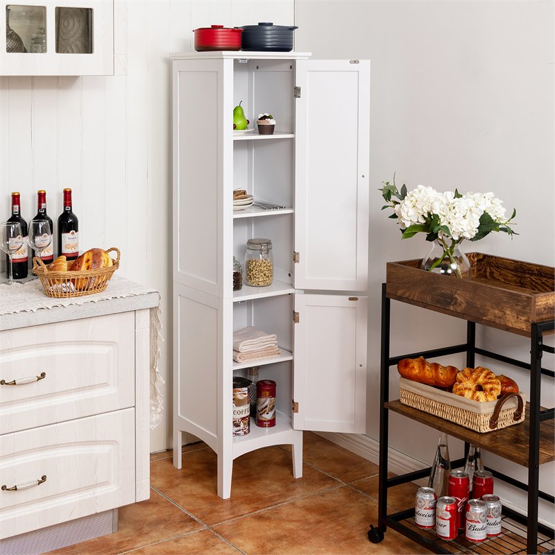 Pemberly Row Freestanding Kitchen Bathroom Storage Linen Tower Cabinet in White