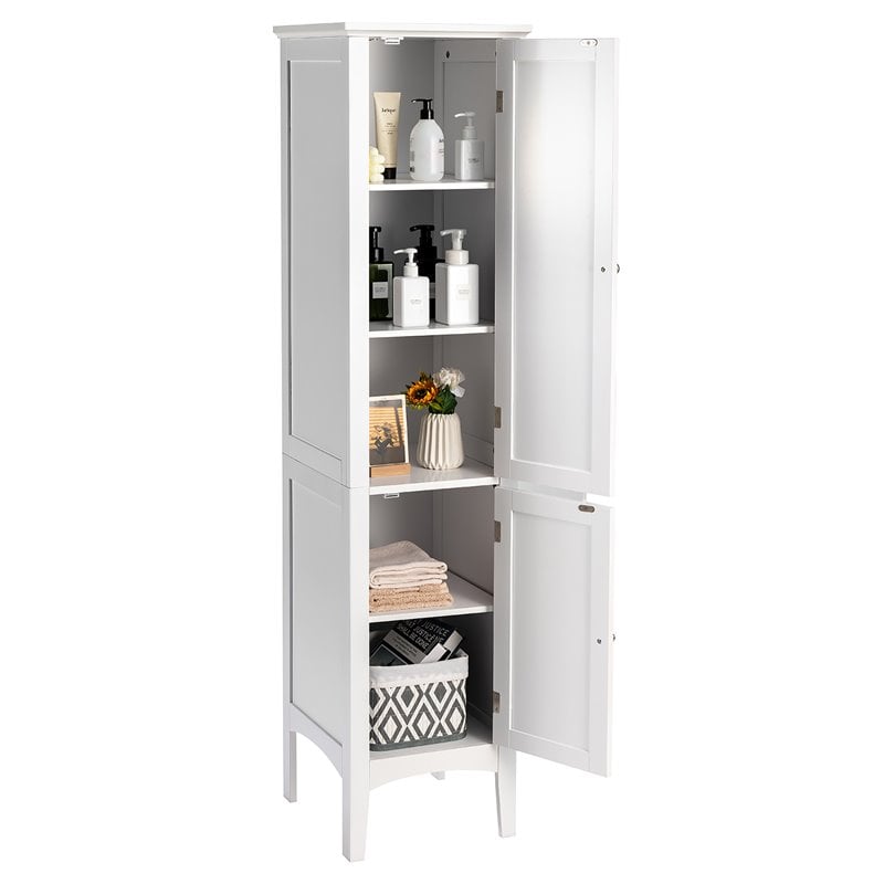 Pemberly Row Freestanding Kitchen Bathroom Storage Linen Tower Cabinet in White