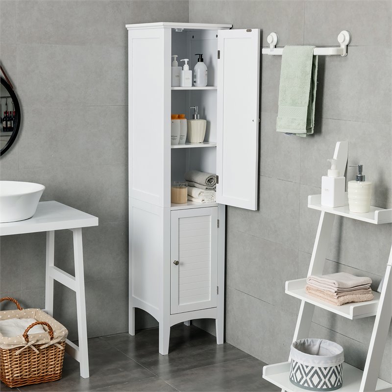 Pemberly Row Freestanding Kitchen Bathroom Storage Linen Tower Cabinet in White