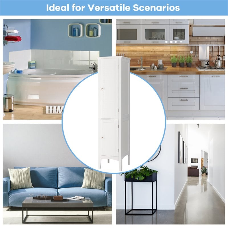 Pemberly Row Freestanding Kitchen Bathroom Storage Linen Tower Cabinet in White