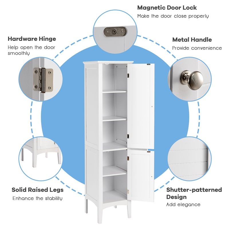Pemberly Row Freestanding Kitchen Bathroom Storage Linen Tower Cabinet in White