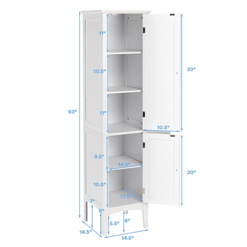 Pemberly Row Freestanding Kitchen Bathroom Storage Linen Tower Cabinet in White