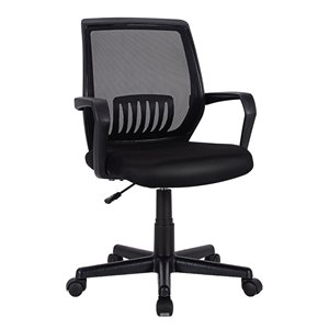 Pemberly Row Nylon Mid-Back Mesh Office Chair w/ Lumbar Support in Black