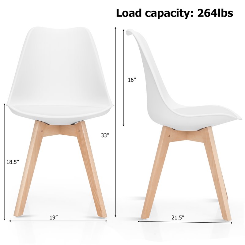 Pemberly Row Contemporary Fabric Dining Chair with Wood Leg in White (Set of 4)