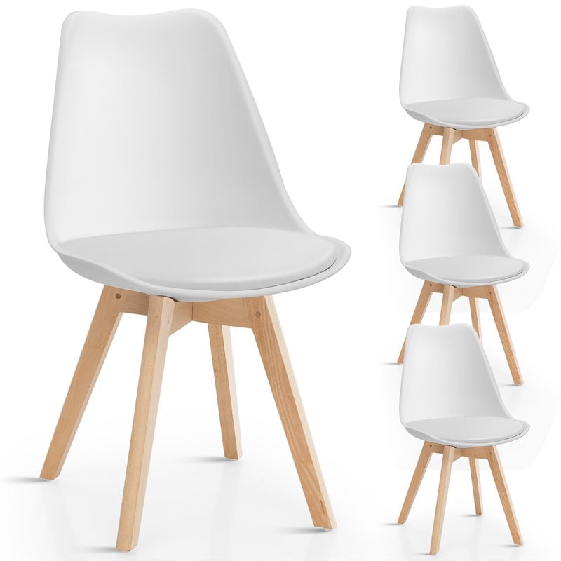Pemberly Row Contemporary Fabric Dining Chair with Wood Leg in White (Set of 4)
