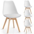Pemberly Row Contemporary Fabric Dining Chair with Wood Leg in White (Set of 4)
