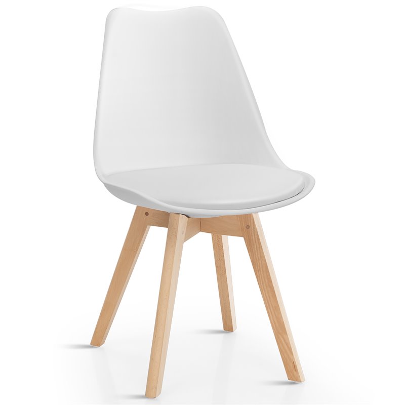 Pemberly Row Contemporary Fabric Dining Chair with Wood Leg in White (Set of 4)
