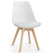 Pemberly Row Contemporary Fabric Dining Chair with Wood Leg in White (Set of 4)
