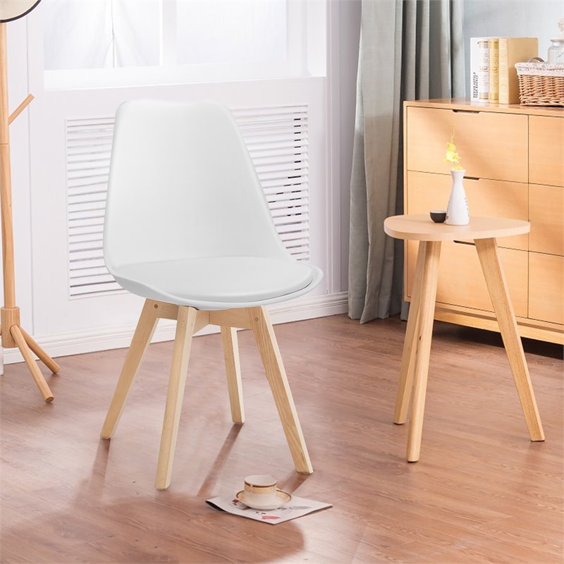 Pemberly Row Contemporary Fabric Dining Chair with Wood Leg in White (Set of 4)
