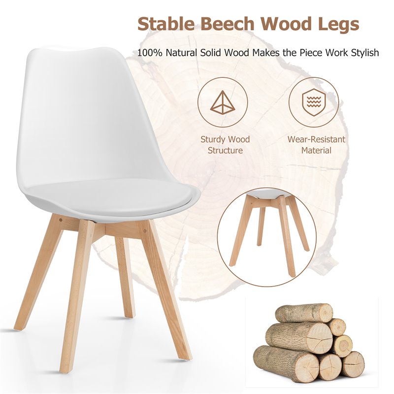 Pemberly Row Contemporary Fabric Dining Chair with Wood Leg in White (Set of 4)
