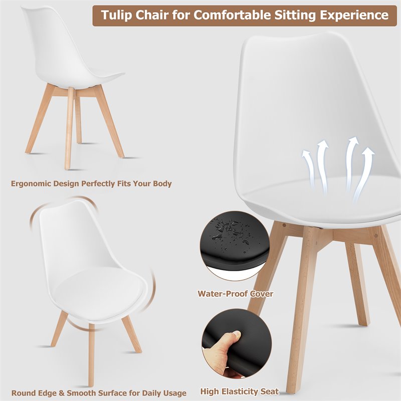 Pemberly Row Contemporary Fabric Dining Chair with Wood Leg in White (Set of 4)