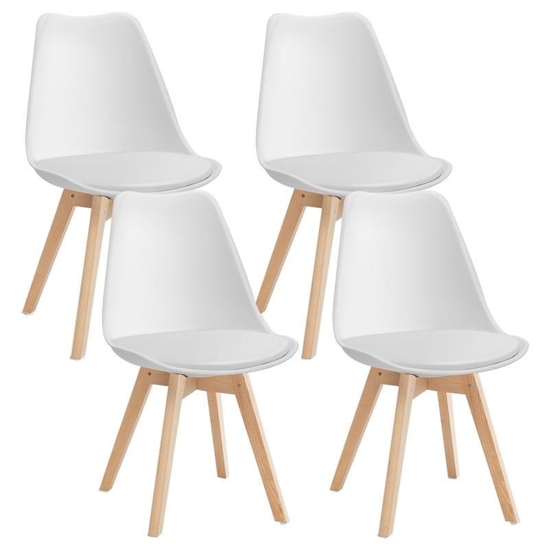 Pemberly Row Contemporary Fabric Dining Chair with Wood Leg in White (Set of 4)