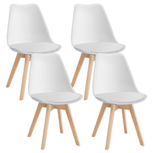 Pemberly Row Contemporary Fabric Dining Chair with Wood Leg in White (Set of 4)