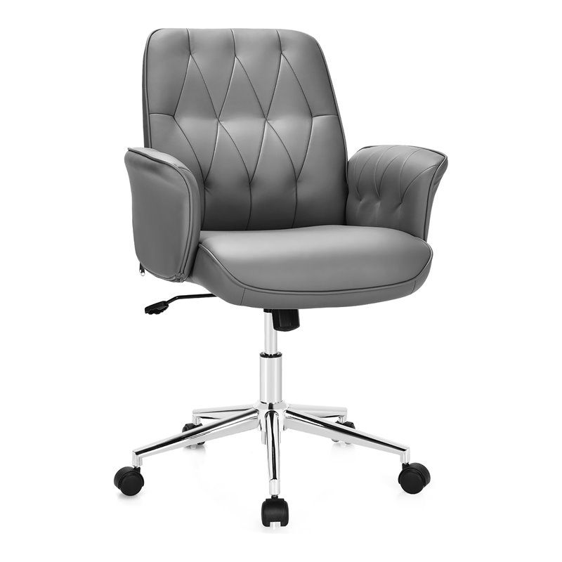 Pemberly Row Leather Swivel Office Leisure Chair w/ Armrest in Gray