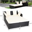 Pemberly Row Patio Rattan Cushioned Sofa Daybed with Pillows in Beige