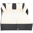 Pemberly Row Patio Rattan Cushioned Sofa Daybed with Pillows in Beige