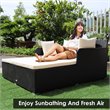 Pemberly Row Patio Rattan Cushioned Sofa Daybed with Pillows in Beige