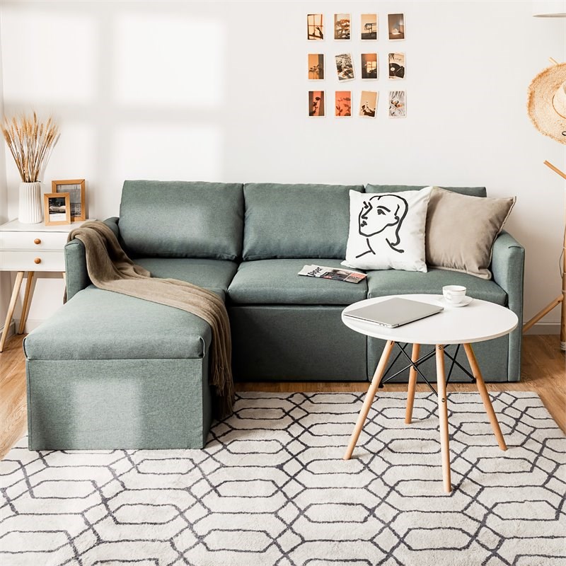 Pemberly Row Convertible Sectional Sofa L Shape Couch/Reversible Chaise in Green