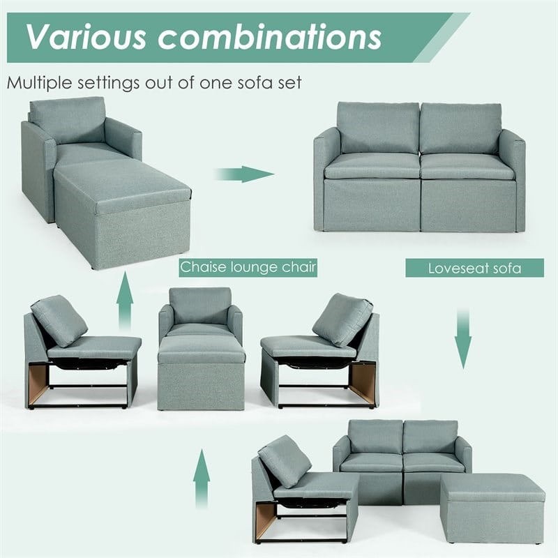 Pemberly Row Convertible Sectional Sofa L Shape Couch/Reversible Chaise in Green