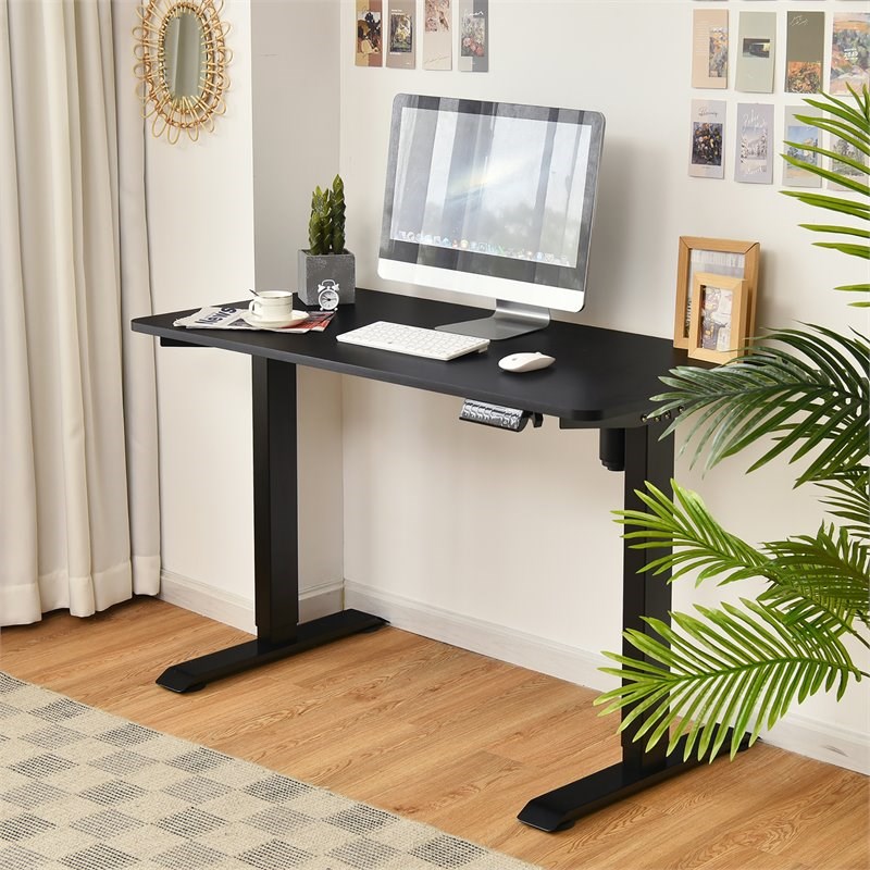 Pemberly Row Electric Adjustable Workstation Standing Desk with Control in Black