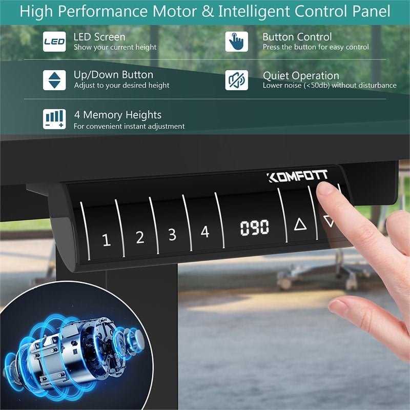 Pemberly Row Electric Adjustable Workstation Standing Desk with Control in Black