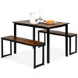 Pemberly Row 3-Pc MDF Board & Iron Dining Table Set with 2 Benches in Coffee