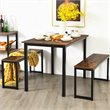 Pemberly Row 3-Pc MDF Board & Iron Dining Table Set with 2 Benches in Coffee