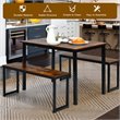 Pemberly Row 3-Pc MDF Board & Iron Dining Table Set with 2 Benches in Coffee