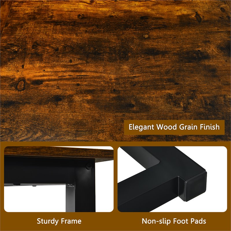 Pemberly Row 3-Pc MDF Board & Iron Dining Table Set with 2 Benches in Coffee