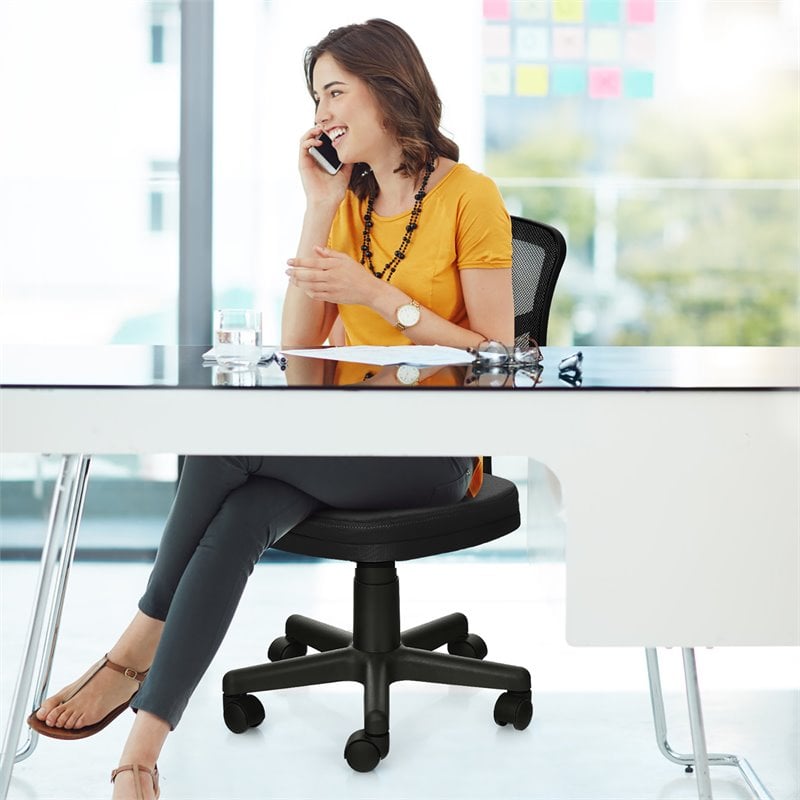 Pemberly Row Sponge and Plastic Adjustable Swivel Armless Office Chair in Black