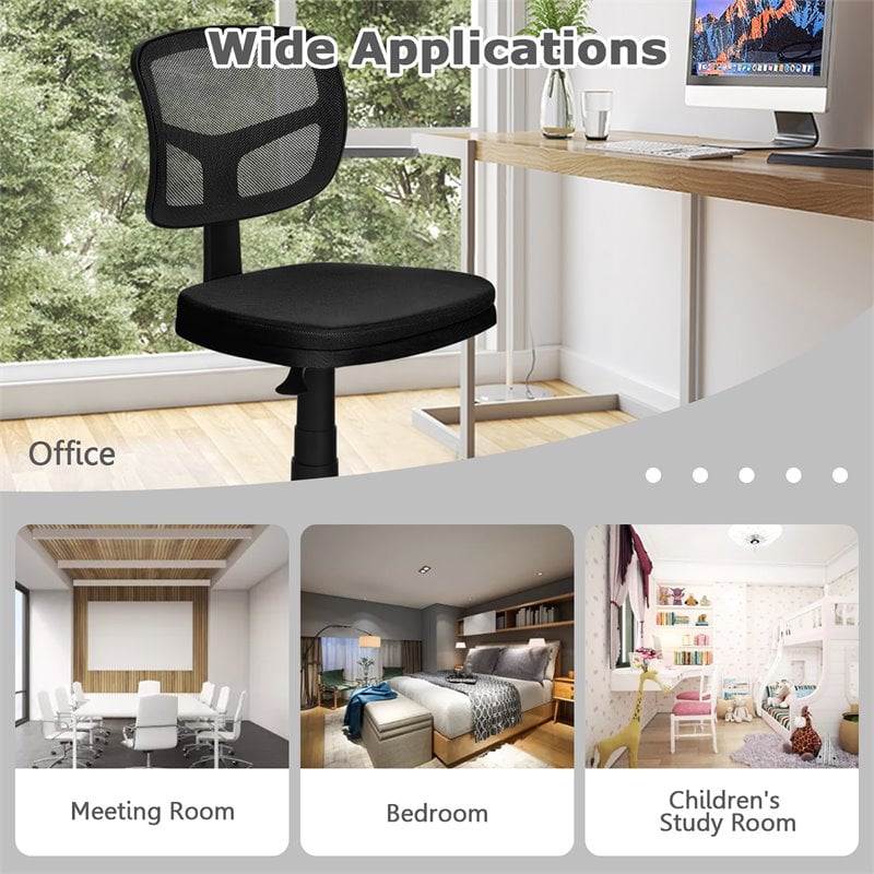 Pemberly Row Sponge and Plastic Adjustable Swivel Armless Office Chair in Black